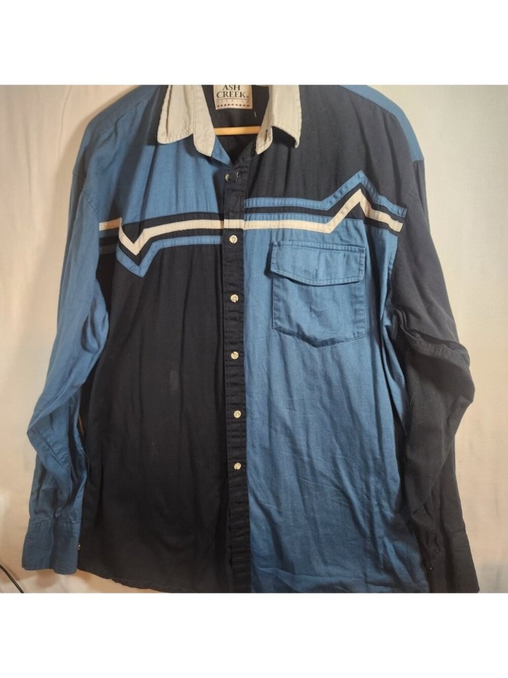 Ash Creek Trading Mens Large Blue Colorblock Western Long Sleeve Cotton‎ Shirt